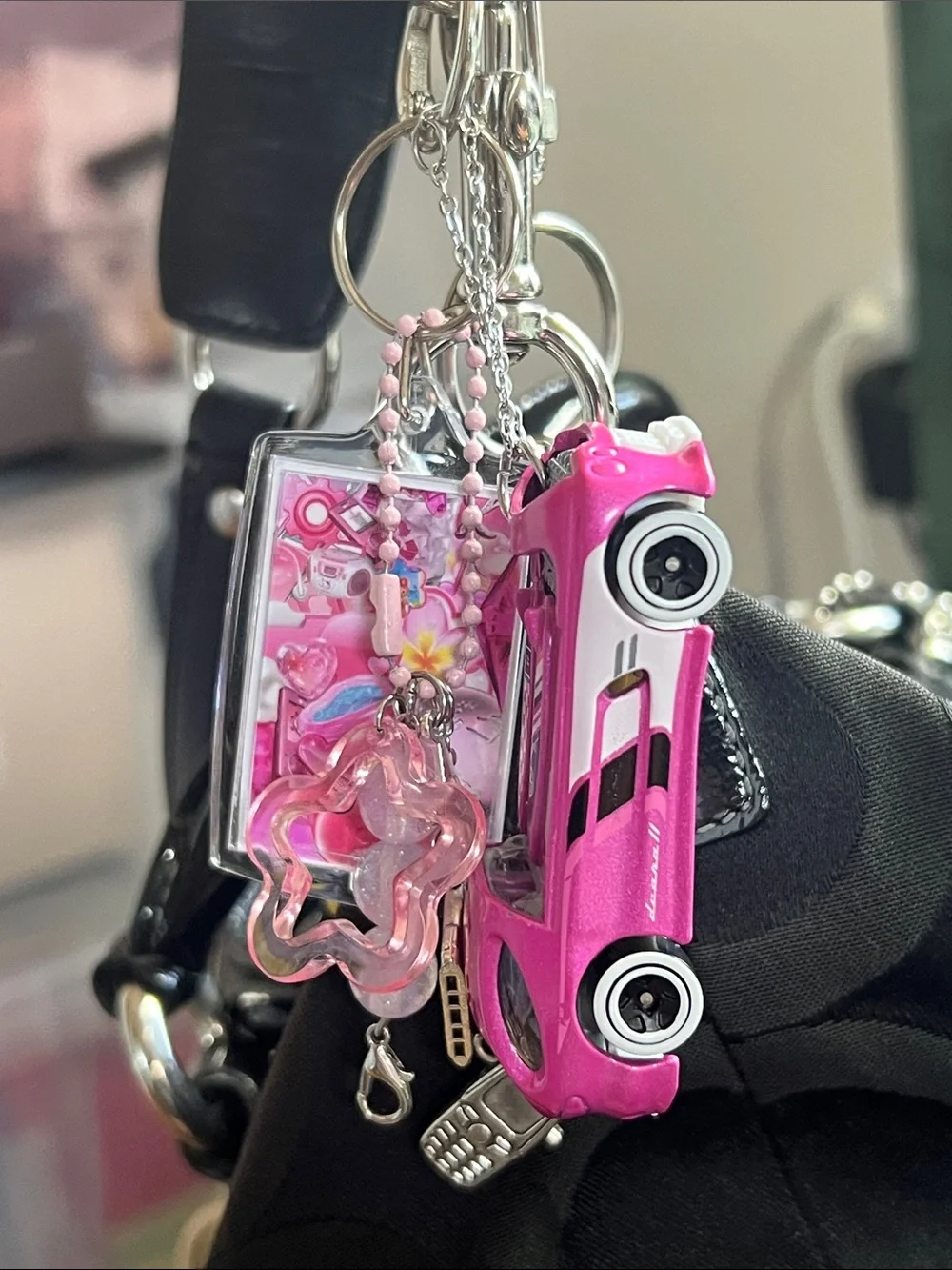 Sanrio Pink Toy Car Keychain with Charms